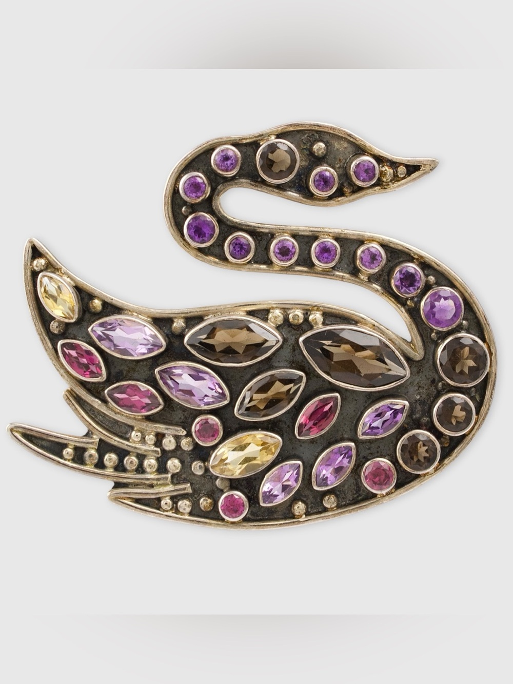 Nicky Butler Multi Gemstone Sterling Silver Swan Brooch